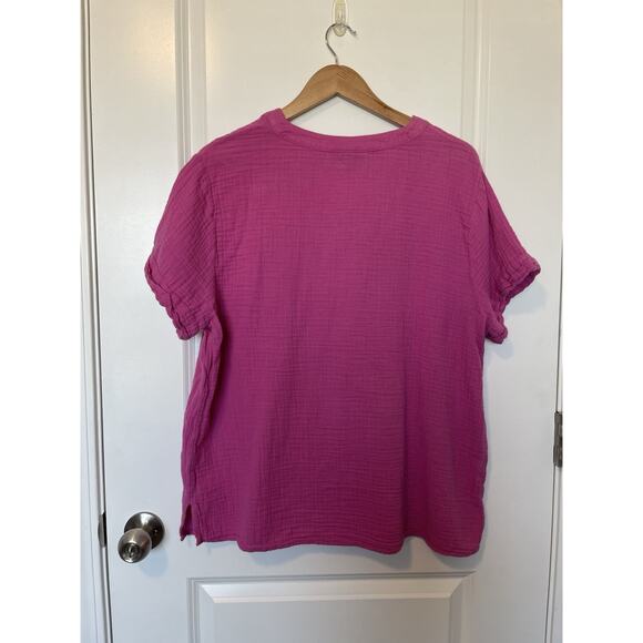 Lane Bryant Gauze Coastal Casual Top Pink 100% Cotton Size 14 Preppy Comfort EUC - Picture 4 of 12